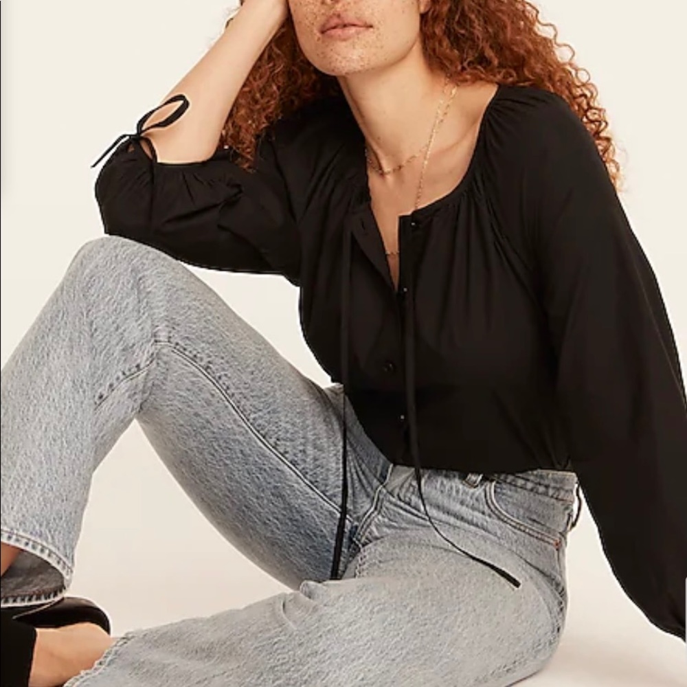 SALE! Firm price. J. Crew Tie-sleeve button-front cotton poplin top. NWT